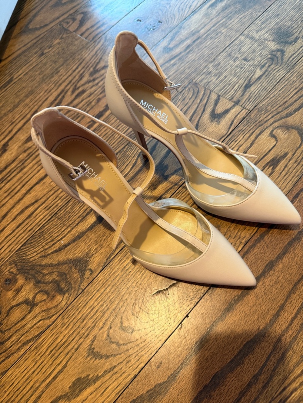 Michael Kors Blush Pointed-Toe T-Strap Heels